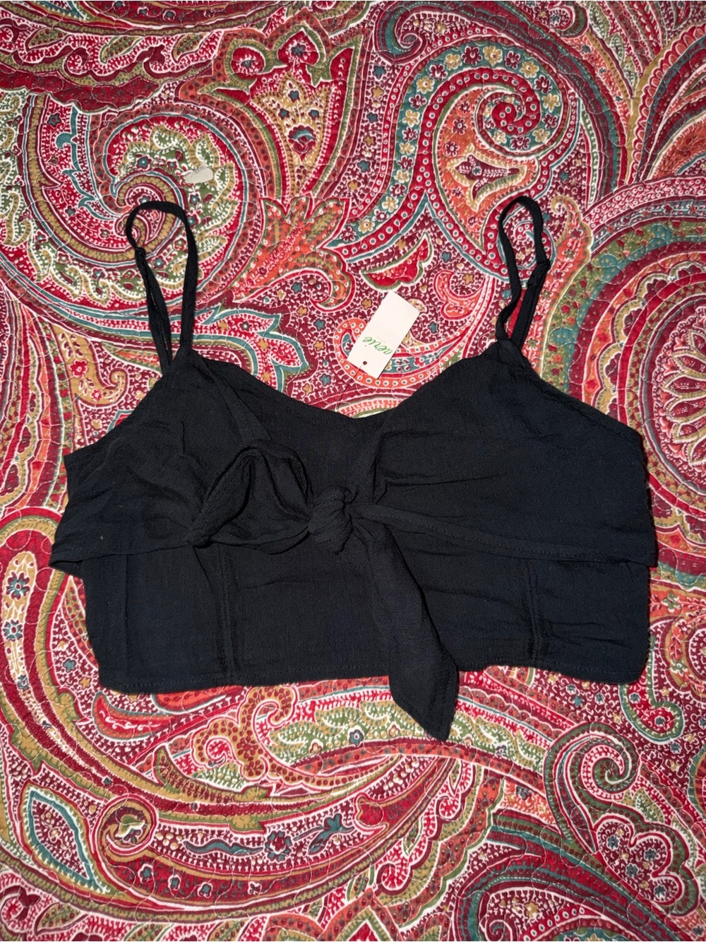 Aerie Black Tie-Front Cropped Cami Top - Women